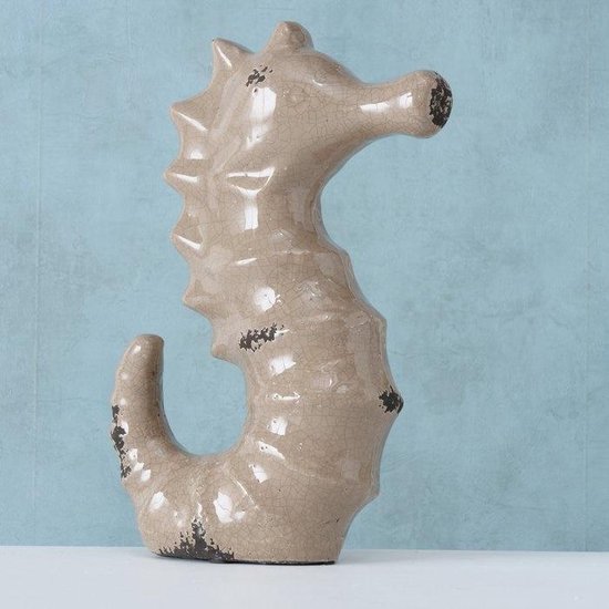 Zeepaardje staand beeld - taupe / ecru - terracotta - 25 cm - voor binnen  en buiten | bol.com