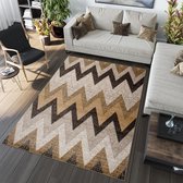 Tapiso Jawa Vloerkleed Beige Bruin Zigzag Woonkamer Tapijt Maat- 80x150