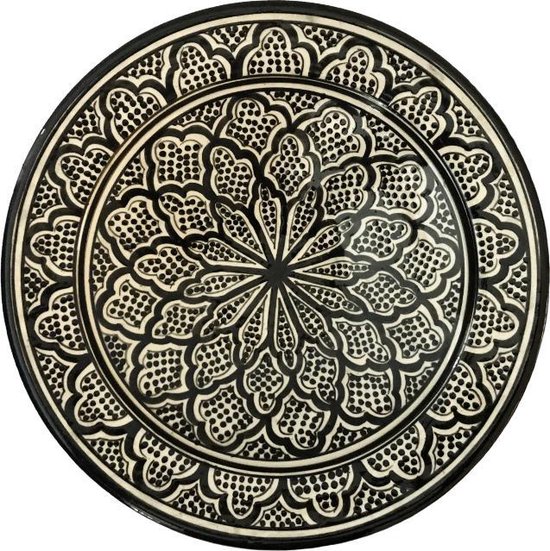 Handgemaakte Marokkaanse aardewerk schaal Ø 35 - zwart/wit | bol.com
