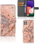 Wallet Book Case Samsung Galaxy A22 5G Telefoon Hoesje Marmer Oranje