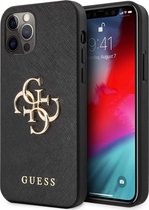 Guess 4G Saffiano metal Logo Case iPhone 12 Pro en 12 Zwart
