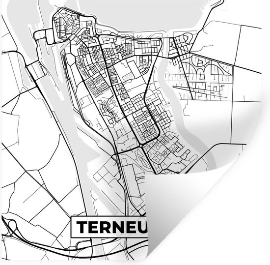 Stickers muraux - Film autocollant - Carte - Terneuzen - Zwart - Wit - 30x30 cm - Film adhésif - Stickers muraux muraux Chambre d'enfant - Papier peint autocollant - Papier peint autocollant - Film autocollant