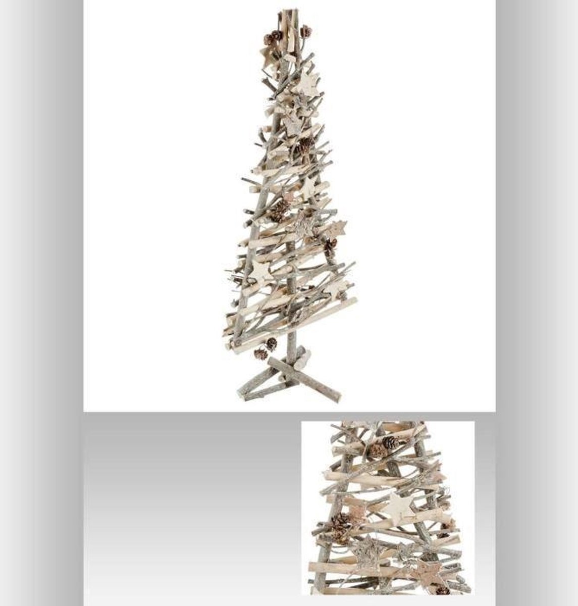 Kerstboom met takken en sterren, 57 cm, hout