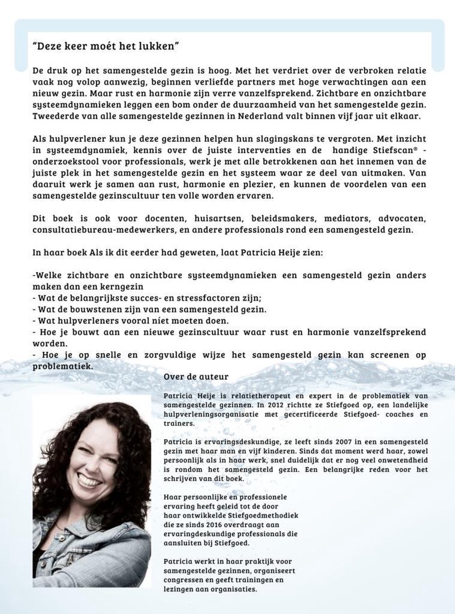 Als ik dit eerder had geweten - Met inzicht in systeemdynamiek, kennis over de juiste interventies en de handige Stiefscan® - onderzoekstool voor professionals, werk je aan harmonie en rust in het samengestelde gezin. - back cover