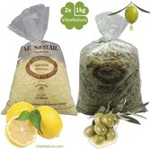 Paillettes de savon de Marseille véritable 2x1kg | Huile d'olive - Citroen | > 1500 lavages | Multifonctionnel | artisanat français | végétal, bio, hypo allergène.