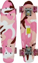 Sajan Skateboard - LED Wielen - 22.5 inch - Camouflage Roze - Wit - Penny Board - Diverse Kleuren