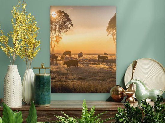 Artaza Tableau sur toile Troupeau de vaches dans le pré avec lever de soleil - 30x40 - Klein - Tableau sur toile - Impression sur toile