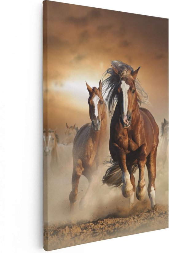 Artaza Canvas Schilderij Wilde Paarden In Het Zand - 60x90 - Foto Op Canvas - Canvas Print