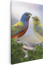 Artaza Canvas Schilderij Getekende Gorzen Vogels - Kleur - Abstract - 40x60 - Poster Foto op Canvas - Canvas Print