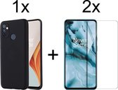 OnePlus Nord N100 hoesje zwart siliconen case hoes cover hoesjes - 2x OnePlus Nord N100 screenprotector