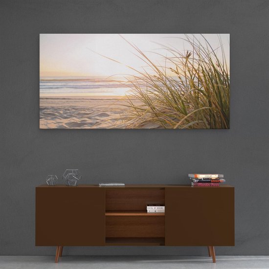 Artaza Canvas Schilderij Strand en Duinen bij Zonsondergang - Zee Schilderijen - 120x60 - Groot - Wanddecoratie Woonkamer
