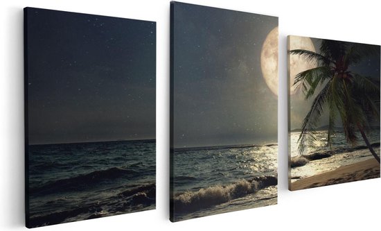 Artaza Canvas Schilderij Tropisch Strand In De Nacht Met Volle Maan - Foto Op Canvas - Canvas Print