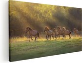 Artaza Canvas Schilderij Kudde Bruine Paarden In De Wei - 120x60 - Groot - Foto Op Canvas - Canvas Print