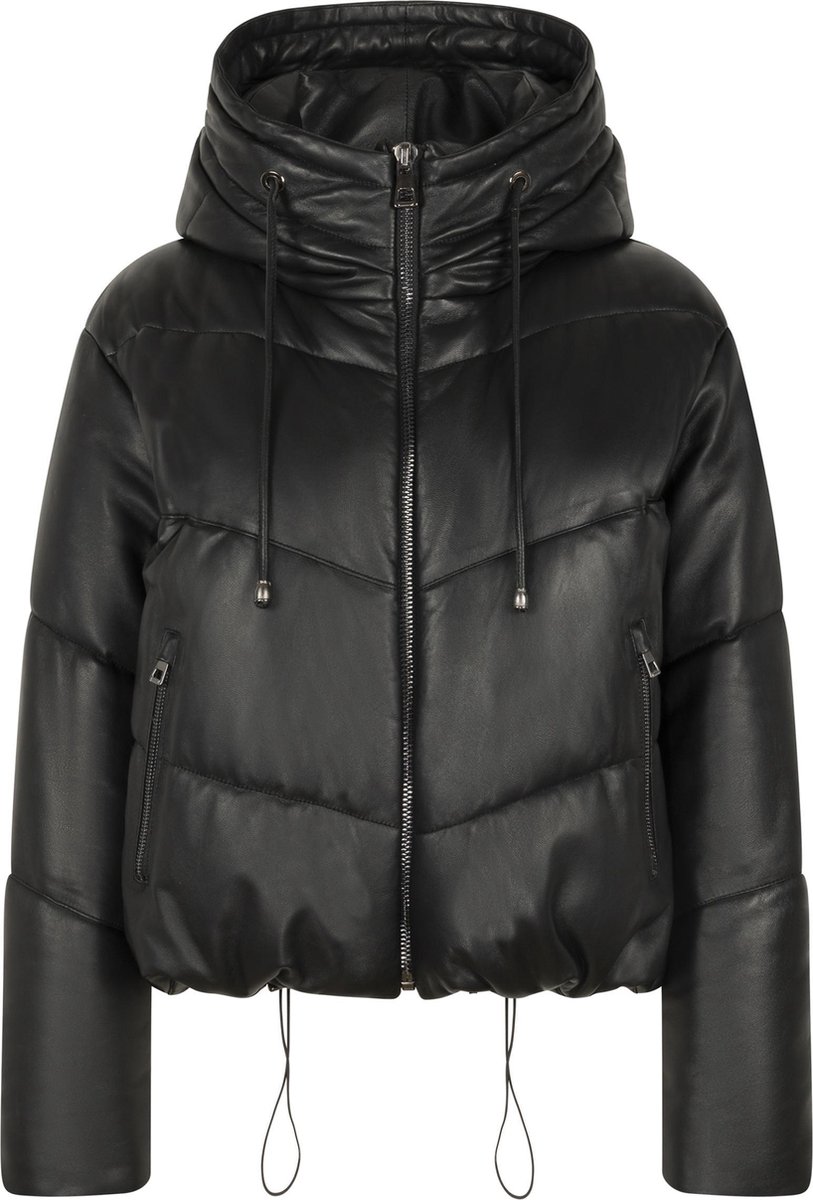 ICY Puffer Leren Jas - Winterjas - Zwart - Maat S