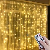 Lichtketting | Lichtgordijn | 300 LEDS | USB-Aansluiting | Afstandsbediening | Aanpasbaar | Warm Wit | Kerstverlichting | Kerstversiering