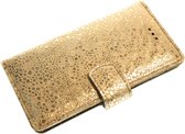 Made-NL Handgemaakte iPhone 13 Pro book case goud/zilver glitter leer hoesje