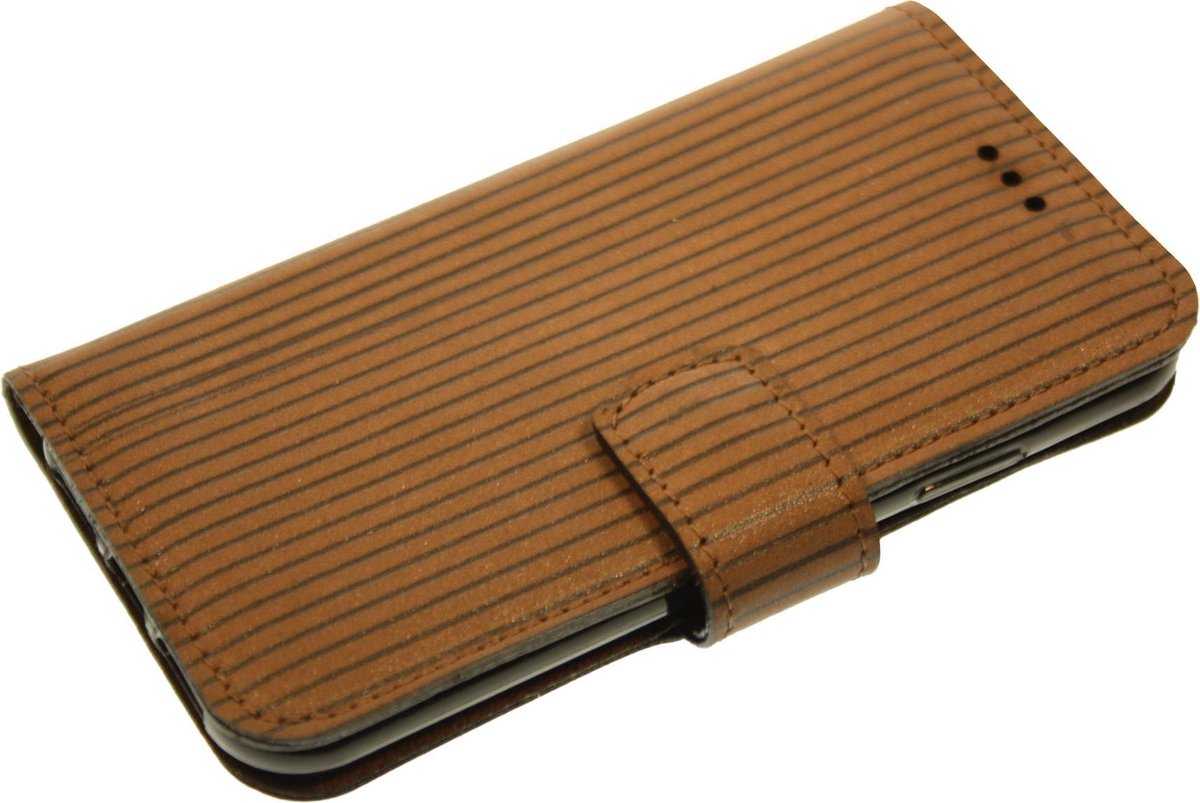 Made-NL Handgemaakte iPhone 13 book case relief strepen bruin met subtiele glitters motive leer hoesje