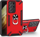 Voor Samsung Galaxy S21 Ultra 5G PC + TPU-beschermhoes met 360 graden draaibare ringhouder (rood)