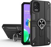 Voor LG K62 koolstofvezelpatroon pc + TPU-beschermhoes met ringhouder (zwart)