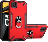 Voor Xiaomi Poco C3 PC + TPU-beschermhoes met 360 graden draaibare ringhouder (rood)