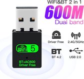600Mbps Wifi & Bluetooth Adapter - Mini USB - 2.4Ghz & 5Ghz - Plug & Play