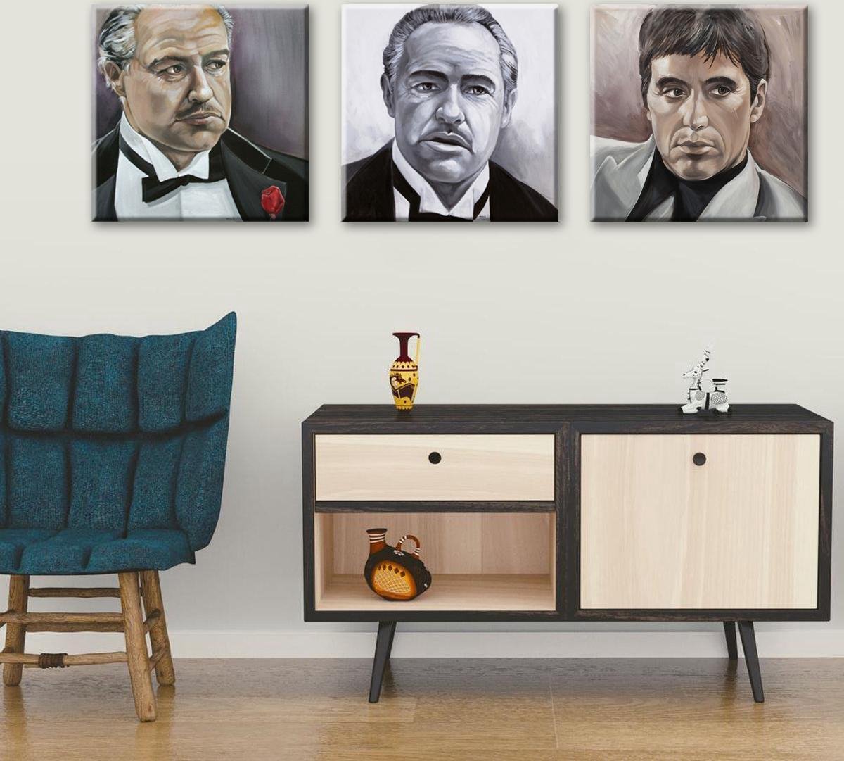 Passionforart.eu Don Corleone - Marlon Brando - Tony Montana - Al Pacino - 3 Canvasdoeken - 50 X 50 Cm Full colour