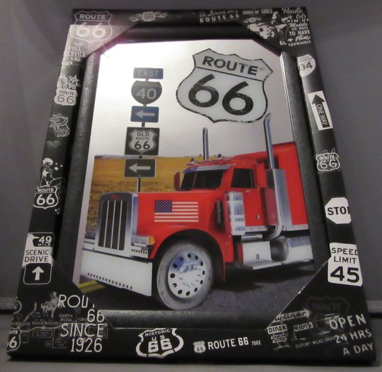 miroir ROUTE 66 camion rouge 22cm x 32cm