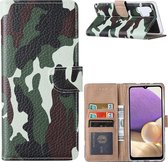 Samsung A32 Hoesje Camouflage Legerprint - Samsung Galaxy A32 4G Boekcase / Portemonnee Hoesje - Camouflage Legerprint hoesje Samsung A32 4G