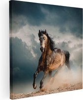 Artaza Canvas Schilderij Wilde Paard In Het Zand  - 90x90 - Groot - Foto Op Canvas - Canvas Print