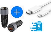 Premium Autolader met 1x USB 3.0 1x USB-C PD 36W aansluiting - USB C Oplader - Snellader - Geschikt voor Apple iPhone en andere smartphones