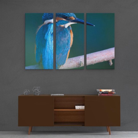 Artaza Peinture sur toile Triptyque Martin-pêcheur bleu sur une branche - 120x80 - Photo sur toile - Impression sur toile