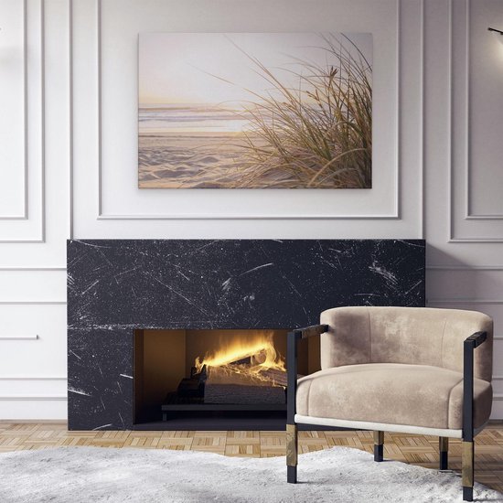 Artaza Canvas Schilderij Strand en Duinen bij Zonsondergang - Zee - 90x60 - Wanddecoratie Woonkamer - Muurdecoratie Slaapkamer