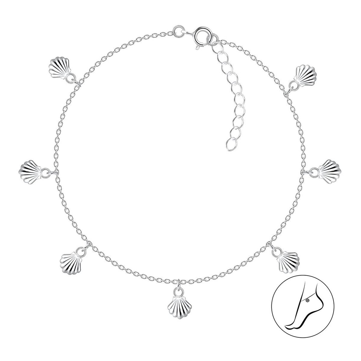 Joy|S - Zilveren enkelbandje - bedel enkelband - schelp - 21 cm + 3 cm extension