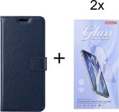 OnePlus Nord 2 5G  - Bookcase Donkerblauw - portemonee hoesje met 2 stuk Glas Screen protector