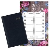 Brepols Bureau Agenda 2022 - Saturnus - 1d/1p - Blauw + Omleg-weekkalender 2022 - Week begint op Maandag - Bloemen - blauw