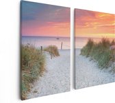 Artaza Canvas Schilderij Tweeluik Strand En Duinen Bij Zonsondergang - 80x60 - Foto Op Canvas - Canvas Print