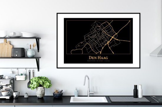Cadre photo avec affiche - Plan de la ville - La Haye - Or - Zwart - 120x80 cm - Cadre pour affiche