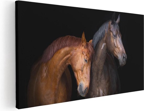 Artaza Canvas Schilderij Twee Bruine Paarden Koppel - Liefde - 60x30 - Foto Op Canvas - Canvas Print