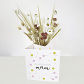 Bloomincard - Droogbloemen Boeket & gefeliciteerd mam vaas - Verrassend en uniek cadeau