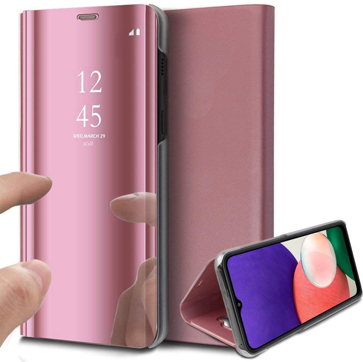 Hoesje geschikt voor Samsung Galaxy A22 5G - Bookcase Roségoud - Spiegel Hoesje