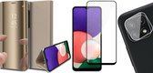 Samsung Galaxy A22 5G - Bookcase Goud - Full Screenprotector - Camera Screen Protector - Spiegel Hoesje