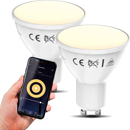B.K.Licht - Slimme Lichtbron - set van 2 - smart lamp - met GU10 - 5.5W LED - WiFi - App - 2.700K warm wit licht - 350 Lm - voice control - lampjes - LED lamp
