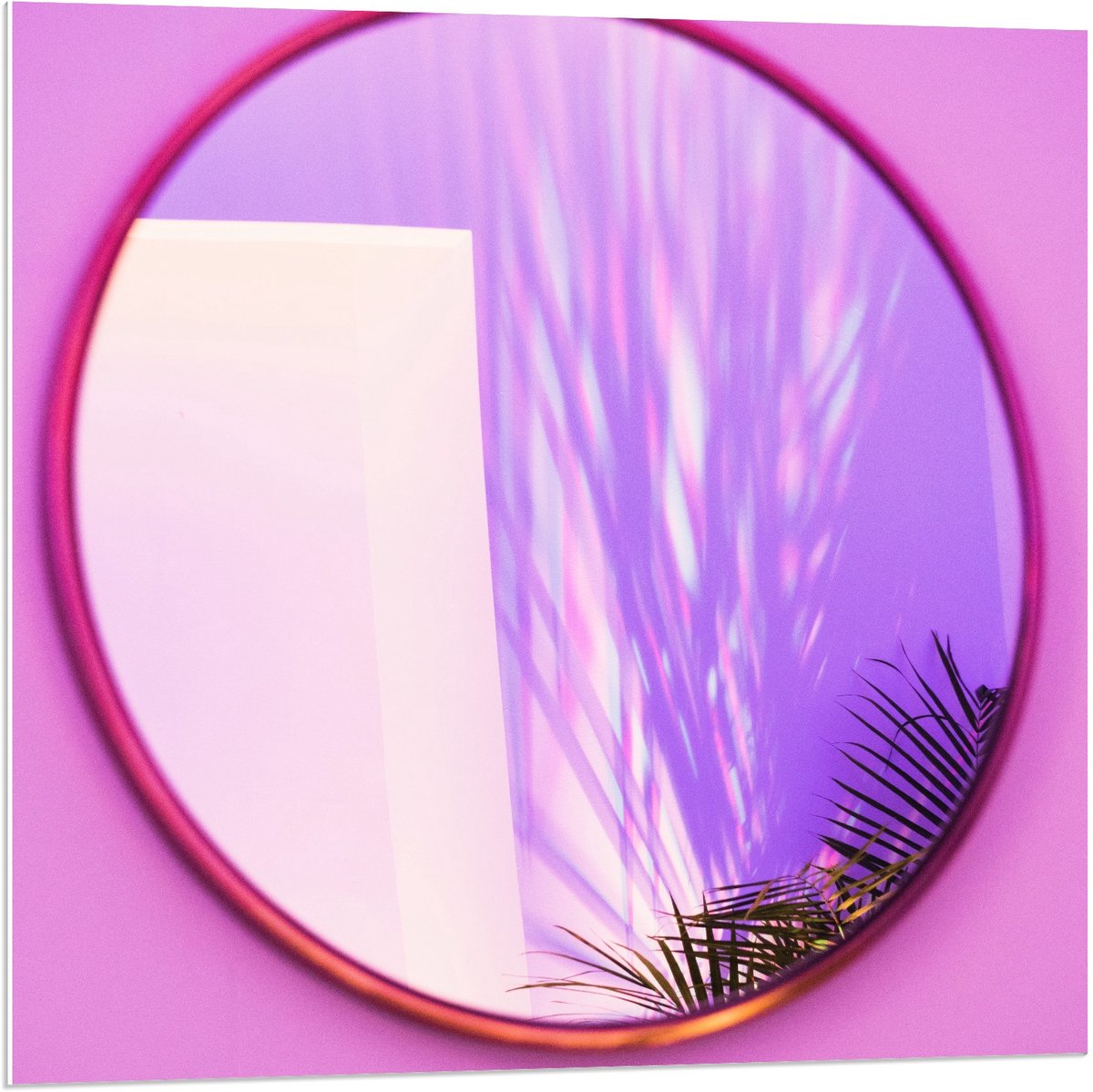 Forex - Spiegel met Roze Rand en Muur - 80x80cm Foto op Forex