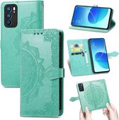 Voor OPPO Reno6 5G Mandala Bloem Reliëf Horizontale Flip Lederen Case met Houder & Drie Kaartsleuven & Portemonnee & Lanyard (Groen)