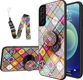 Voor Samsung Galaxy S21 + 5G Geschilderd Etnisch Patroon Gehard Glas TPU Schokbestendig Hoesje met Opvouwbare Magnetische Houder & Nekband (Kleurrijk)