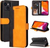 Zakelijke stiksels-kleur horizontale flip PU lederen tas met houder & kaartsleuven & fotolijst voor iPhone 13 (oranje)