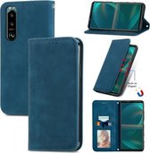 Voor Sony Xperia 5 III Retro Skin Feel Business Magnetische Horizontale Flip Lederen Case met Houder & Kaartsleuven & Portemonnee & Fotolijst (Blauw)