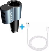 LDNIO Auto Sigarettenaansteker Splitter - 3X USB Ingang Auto + USB C kabel voor Samsung Galaxy S9 S10 S20 S21 Ultra / Plus / FE / Lite / Note 10 20 / A72 / A12 / A42 / A32 / A52 /