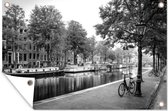 Tuinposter - Tuindoek - Tuinposters buiten - Woonboten in de grachten van Amsterdam - zwart wit - 120x80 cm - Tuin