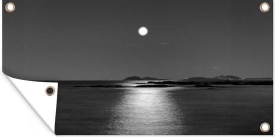 Affiche de jardin Clair de lune sur l'eau - noir et blanc - 60x30 cm - Toile jardin - Affiche extérieure